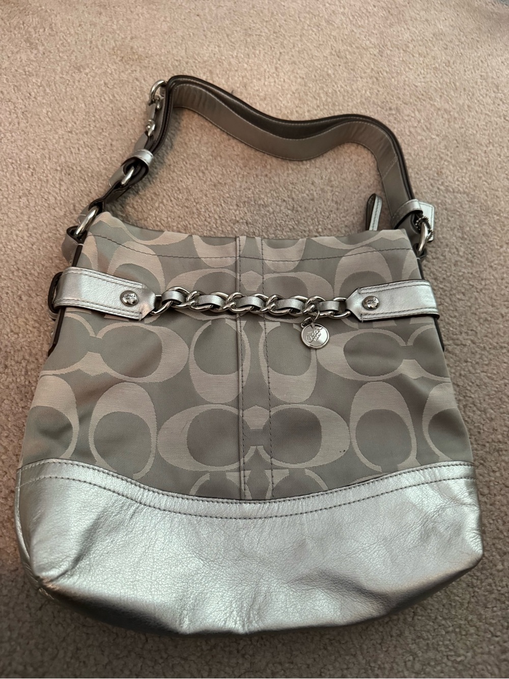 Coach Signature Silver Logo Hobo Bag